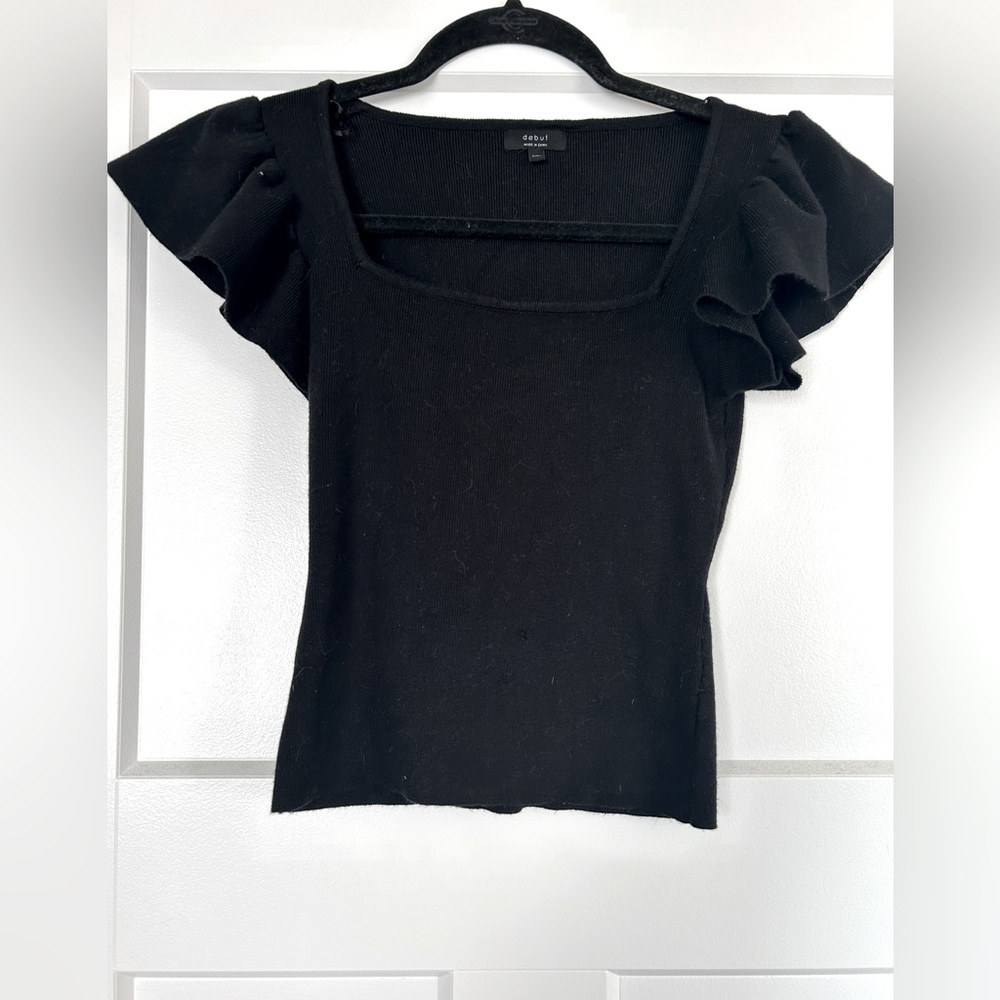 Flutter Sleeve Black Blouse